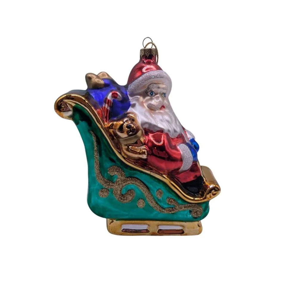 Thomas Pacconi Museum Series Christmas Ornament Santa in Sleigh Hand Blown Glass